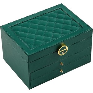 3-Layer Jewelry Box with Two Drawers, PU Leather Storage Case - 1 of 4
