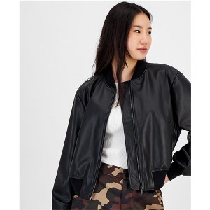 bar III Womens Faux-Leather Bomber Jacket - 1 of 1