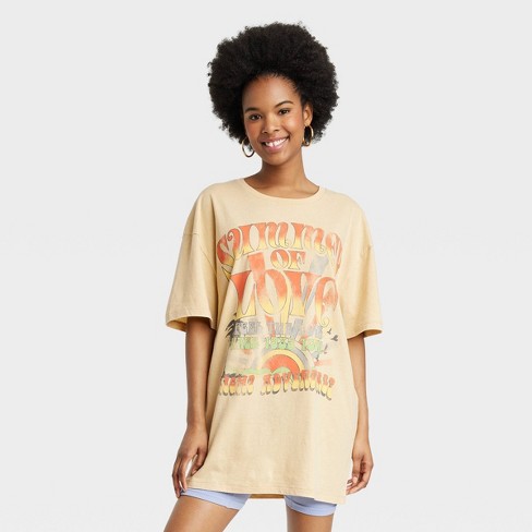Women's Summer Of Love Short Sleeve Oversized Graphic T-shirt Dress -  Yellow : Target