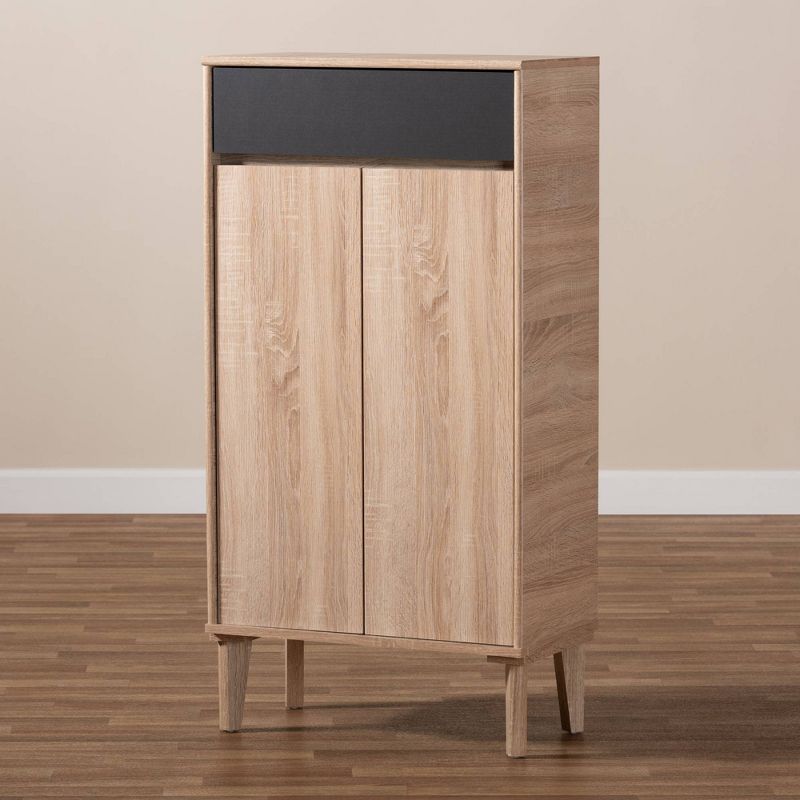 Fella Two-Tone Oak and Entryway Shoe Cabinet with Drawer Brown - Baxton Studio, 5 of 11