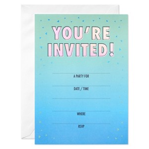 10ct 'You're Invited' Invitation Cards Blue: American Greetings Party Stationery, Single Panel, All Occasions, 7x5, 10 Pack - 1 of 4