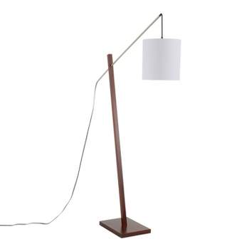 Arturo Contemporary Floor Lamp with Walnut Wood and Fabric Shade White (Includes LED Light Bulb) - LumiSource