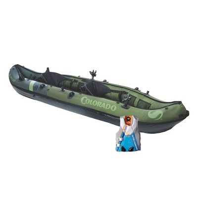 Sevylor Colorado 2 Person Inflatable Kayak w/Adjustable Seats, Green & Stearns Women's V2 Series Neoprene V-Flex Life Jacket Vest, Blue, XL