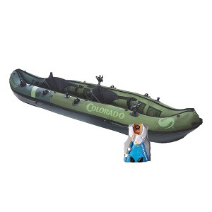 Sevylor Colorado 2 Person Inflatable Kayak w/Adjustable Seats, Green & Stearns Women's V2 Series Neoprene V-Flex Life Jacket Vest, Blue, XL - 1 of 4