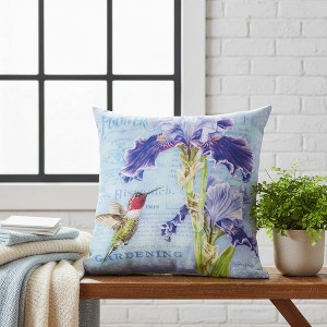 Nature Inspired Iris and Bird 18 Inch Pillow by Manual Woodworkers and Weavers - 1 of 3