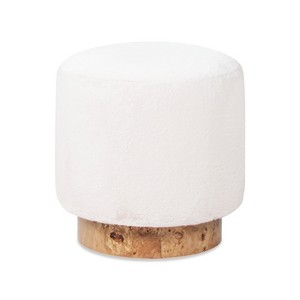 Jennifer Taylor Home Tilly 16.5" Round Fur Upholstered & Burl Pouf Ottoman, Cottontail White Faux Fur - 1 of 4