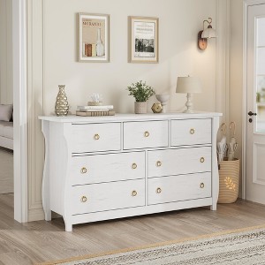 Jojoka 6/7-Drawer Dresser with Curved Legs and Rattan Accents, Freestanding Storage Cabinet for Bedroom, Living Room, Entryway, or Balcony - 1 of 4