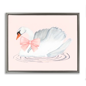 Stupell Industries White Swan with Pink Ribbon Floating Frame Canvas Art - 1 of 4
