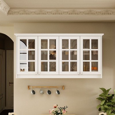 FUFU&GAGA White Glass - Door Kitchen Wall Cabinet: Multi - Functional Spice & Tableware Storage