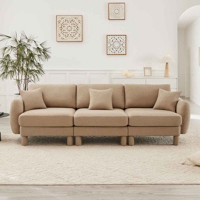 Modern Boucle 3-Seater Sectional Sofa, Sculptural Style Couch with Armrests and Cylindrical Legs, Fabric Couch with Plush Cushion-Coolbibila