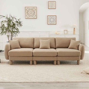Modern Boucle 3-Seater Sectional Sofa, Sculptural Style Couch with Armrests and Cylindrical Legs, Fabric Couch with Plush Cushion-Coolbibila - 1 of 4