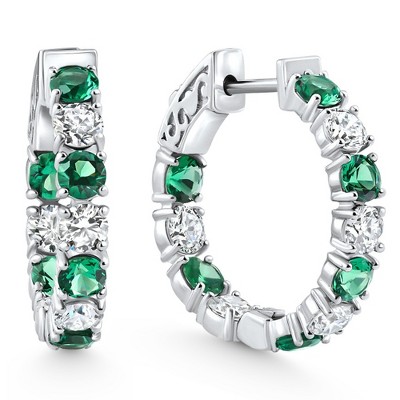 Pompeii3 4 1/2Ct Emerald & Diamond Hoops White or Yellow Gold Lab Created 1" Tall