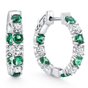 Pompeii3 4 1/2Ct Emerald & Diamond Hoops White or Yellow Gold Lab Created 1" Tall - 1 of 3
