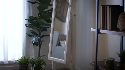 Black Rustic Full-Length Mirror Jewelry Armoire Cabinet