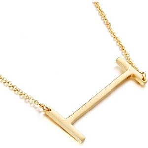 Large Sideways Initial Pendant Necklace 18K Gold Plated Stainless Steel - 1 of 4