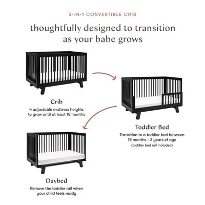 Hudson Black 3-in-1 Convertible Crib with Toddler Rail