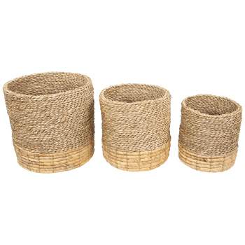 Northlight Set of 3 Textured Woven Round Seagrass Baskets 13.75"