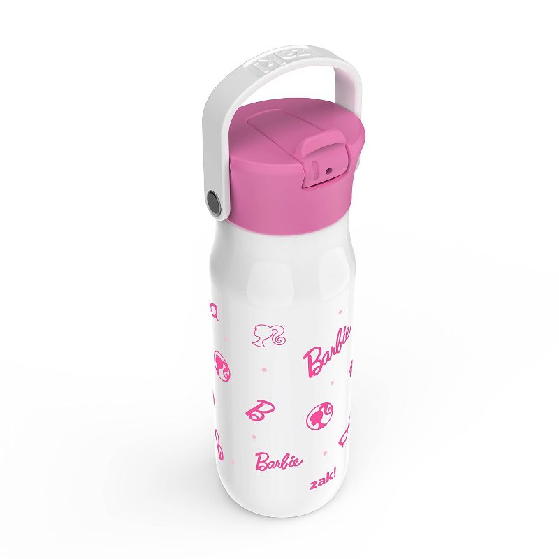Zak Designs 20 fl oz Stainless Steel Barbie Water Bottle with Straw Pink/White, 4 of 12