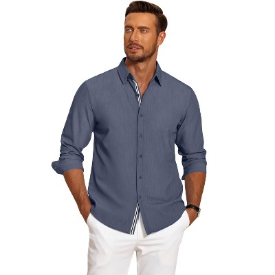 COOFANDY Mens Casual Button Down Shirt Untucked Long Sleeve Stretch Denim Dress Shirt