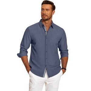 COOFANDY Mens Casual Button Down Shirt Untucked Long Sleeve Stretch Denim Dress Shirt - 1 of 4