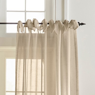 Flax Sheer Tie-Top Linen-Blend Window Curtain Panel