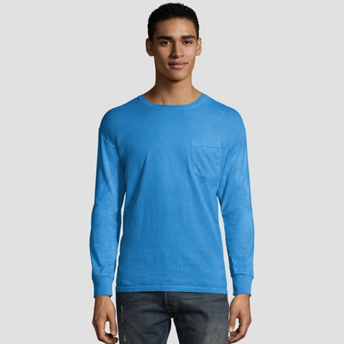 Hanes Men's Long Sleeve 1901 Garment Dyed Pocket T-shirt - Sky
