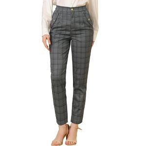 INSPIRE CHIC Women's Vintage Tartan Plaid Elastic Waist Straight Long Trousers - 1 of 4