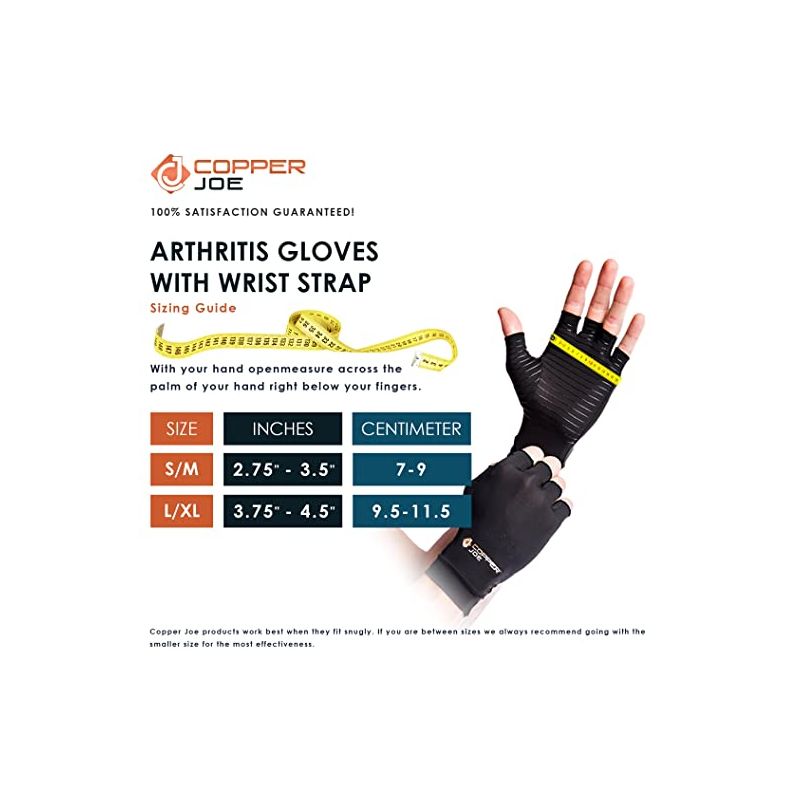 Copper Joe Fingerless Arthritis Gloves Adjustable Strap Copper Infused Arthritis Hand Compression Gloves Typing Carpal Tunnel Rheumatoid Tendonitis, 2 of 7