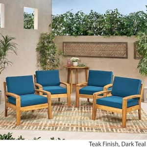 Set of 4 Outdoor Acacia Wood Patio Club Chairs with Water-Resistant Cushions, Outdoor Chair with Slat Panel Design for Garden or Deck-Coolbibila - 1 of 4