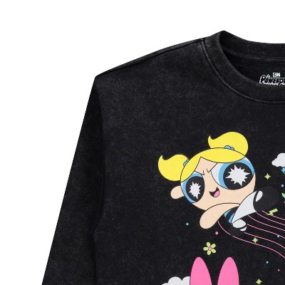 The Powerpuff Girls Ladies Powerpuff Girls Tiedye Sweatshirt - Powerpuff Girls Crewneck Sweatshirt - Blossom Bubble and Buttercup Sweatshirt (Black Wash, Large) — фото 3