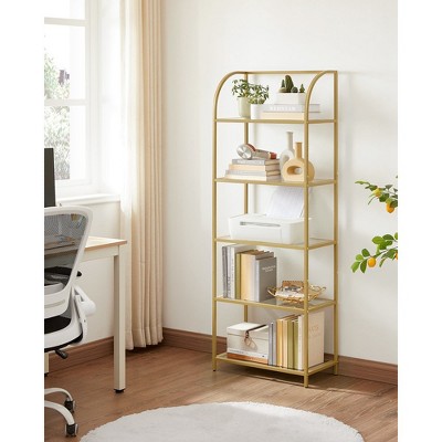 Gold 5-Tier Steel Frame Open Back Bookcase
