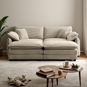 81" Corduroy Modular Sectional Sofa Bed with 2 Ottomans - 1 of 4