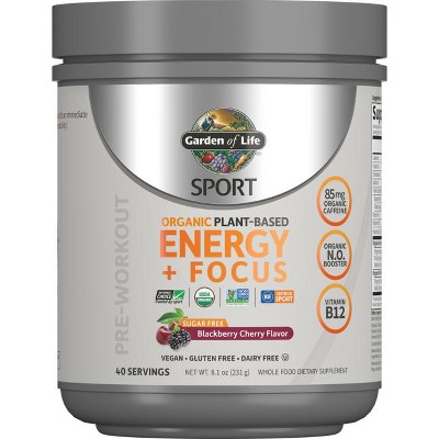 Garden of Life Sports Nutrition Supplements Sport Organic Plant-Based Energy + Focus Powder - Blackberry Cherry 8.1 oz