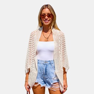 Women's Cozy Cove Crochet Beach Cover-Up Cardigan - Cupshe - 1 of 4
