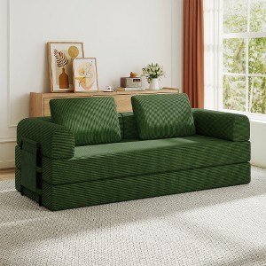 Ridstar Corduroy Folding Convertible Sofa Bed with Cylindrical Pillow & Fixed-Shape Frame for Living Room & Bedroom-Emerald Green - 1 of 4