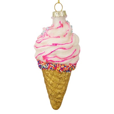 Northlight 4" Vanilla Ice Cream Cone Glass Christmas Ornament