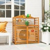 Outsunny Wood Air Conditioner Fence, Outdoor Privacy Screen Potting Table with Shelves, Pool Equipment Enclosure AC Fence for Patio, Light Brown - 2 of 4