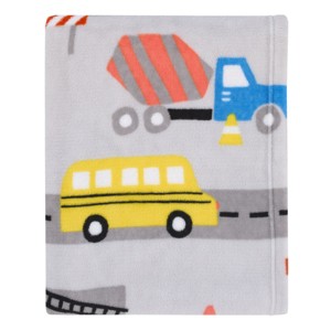 Everything Kids Construction Gray, Yellow, and Red Fire Engines, Dump Trucks, Police Cars and Busses Super Soft Toddler Blanket - 1 of 4