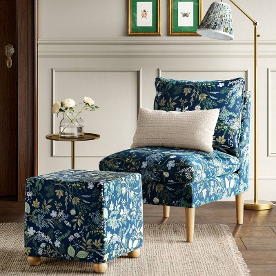 Rifle Paper Co. x Target Ottoman Juniper Forest: Upholstered Footstool, Pine Frame, No Assembly