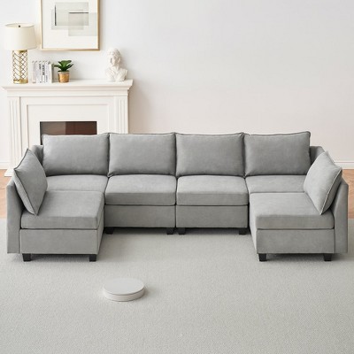 Whizmax Modular Sectional Sofa Couch with Storage Seat, Reversible Modular Sofa Couch, Linen Fabric(Light Grey)
