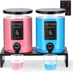 Glass Laundry Detergent Dispenser with Shelf & Bamboo Lid, 120 Oz for Liquid Detergent and Fabric Softener, Includes 2 Cups & 8 Labels - 1 of 4