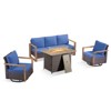 4 Pieces Patio Furniture Set with 41" Propane Fire Pit Table, Deep Seating Wicker Sofa Couch with Swivel Glider Chairs Set Patio Conversation Set - 3 of 4