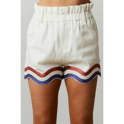 Women's Sequin Curved Hem Paper Bag Shorts - Peach Love