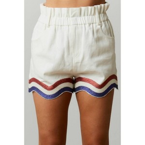 Women's Sequin Curved Hem Paper Bag Shorts - Peach Love - 1 of 3