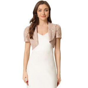 Allegra K Women's Floral Lace Lapel Collar Short Sleeves Elegant Bolero Shrug - 1 of 4