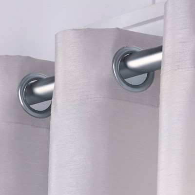 Blush and Gray Striped Faux Silk Grommet Curtain Panels, 54"x84"