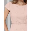 INSPIRE CHIC Women's Double Breasted Button Cap Sleeve Boat Neck Business Peplum Belted Blouses - 4 of 4
