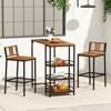 Tangkula 3 Pieces Outdoor Wood Bar Set w/ 3-Tier Storage Shelf & Metal Frame for Backyard - 3 of 4