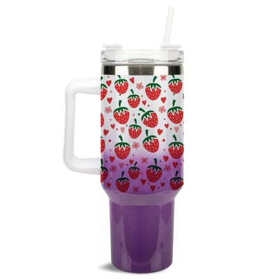 100 North Sweet Strawberry Heart Flower Fruit 40 oz. Stainless Steel, Large Water Bottle Coffee Mug, Spill & Leak Resistant, Thermal Travel Tumbler