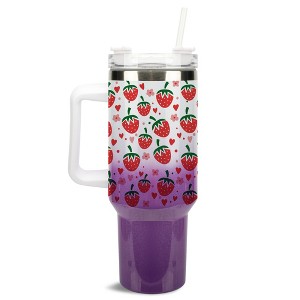 100 North Sweet Strawberry Heart Flower Fruit 40 oz. Stainless Steel, Large Water Bottle Coffee Mug, Spill & Leak Resistant, Thermal Travel Tumbler - 1 of 1